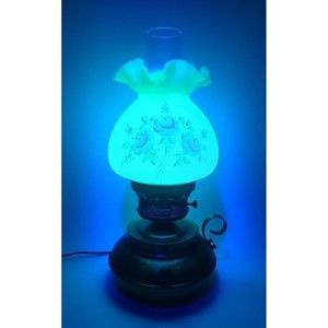 Vintage 16" Hand Painted Fenton Custard Uranium Glass Table Lamp w/ UV Bulb